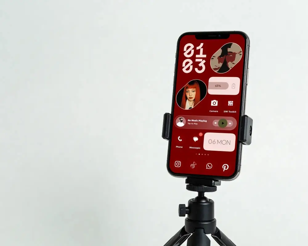 Vertical Iphone 12 Mockup Secured On Portable Tripod Perfect For Content Creation And Showcase