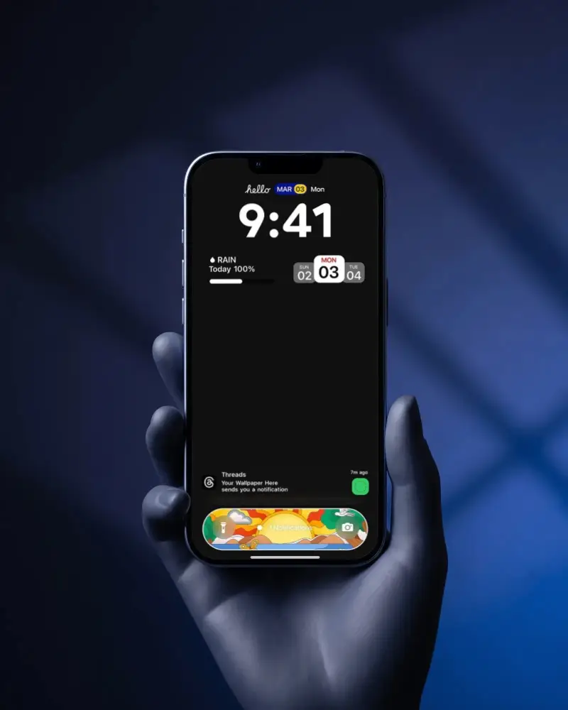 Futuristic Iphone 13 Mockup Held In Hand With Blue Neon Background For Design Showcase