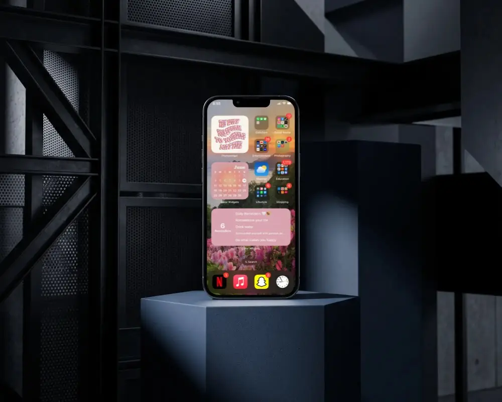 Futuristic Iphone 13 Mockup With Minimalist Industrial Dark Background Showcasing Modern Design