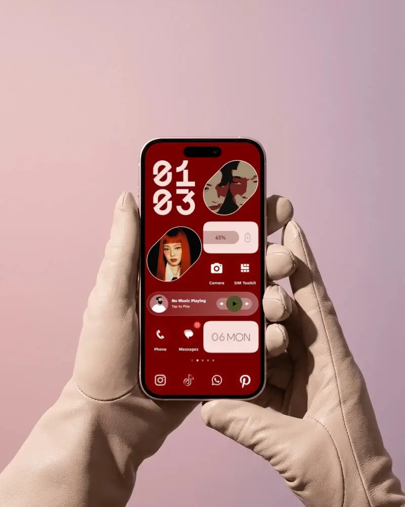 Hands In Gloves Holding Iphone 15 Mockup For Showcasing Apps And Responsive Designs