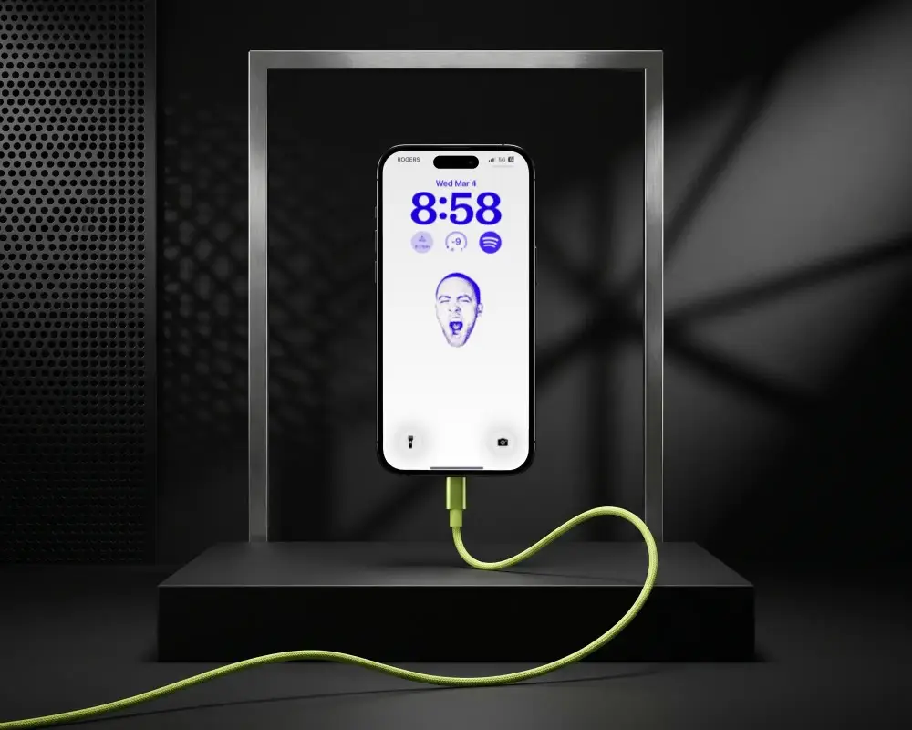 Professional Iphone 15 Mockup Floating On Minimalist Platform With Dynamic Light Shadow Play