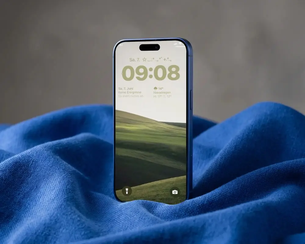 Sleek Iphone 17 Pro Mockup Standing On Textured Fabric For Modern App Showcase Presentation