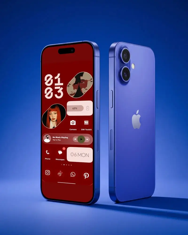 Modern Iphone 16 Mockup With Smooth Edged Frame And Advanced Camera Features On Vivid Background