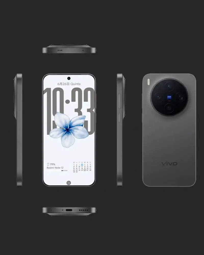 Sleek Modern Vivo Android Phone Mockup Showcasing Front Back And Side Views For App Showcase