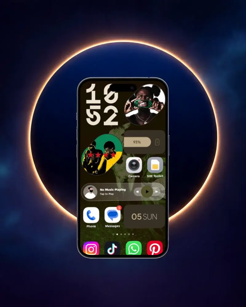 Futuristic Iphone 17 Mockup With Elegant Glowing Ring Dark Background For Modern App Showcase