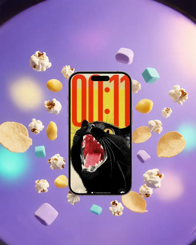 Floating Iphone 16 Mockup With Snacks Around For Digital Marketing And App Promotion Use