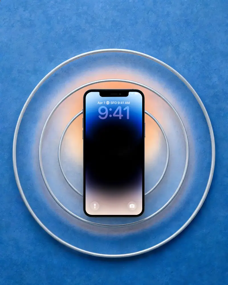 Modern Iphone 12 Mockup With Concentric Circles Background Perfect For Showcasing App Designs