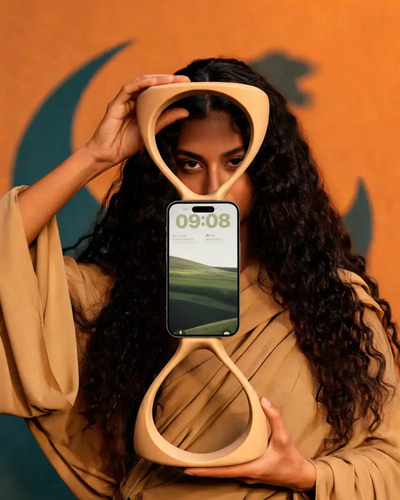 Creative Iphone 15 Mockup Showcasing Sleek Smartphone Design With Unique Hourglass Frame