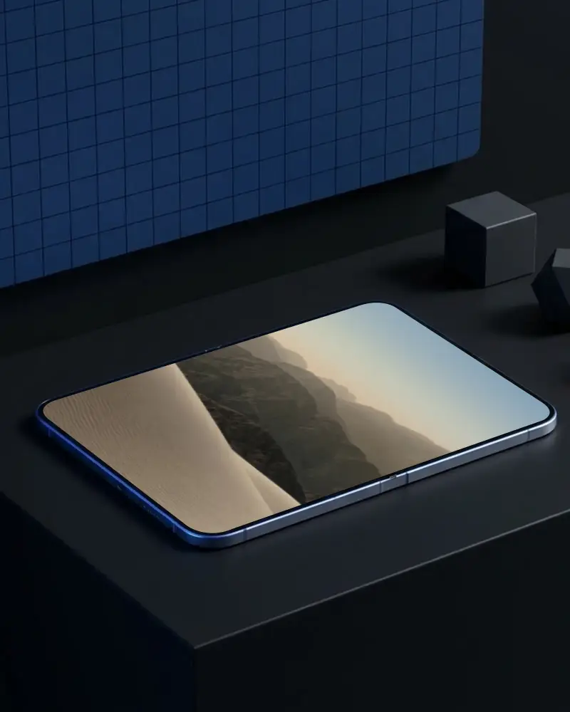 Sleek Modern Iphone Duo Mockup With Edge To Edge Display On Minimalist Table