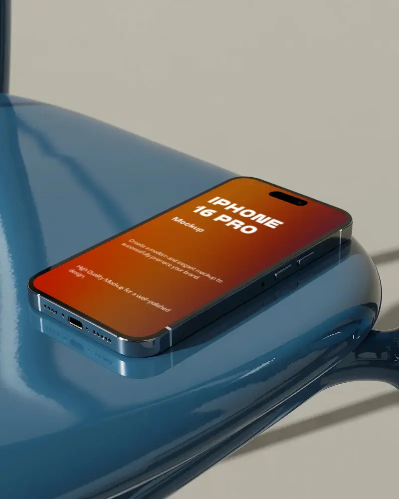 High Resolution Iphone 16 Pro Mockup Presenting Flat Lay View With Dark Screen For App Presentation