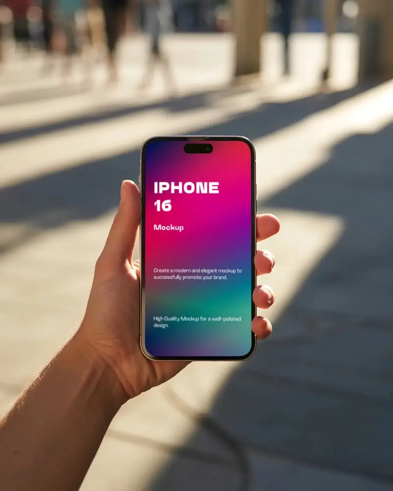 Realistic Iphone 16 Mockup Handheld For App Showcasing And Responsive Design Presentation