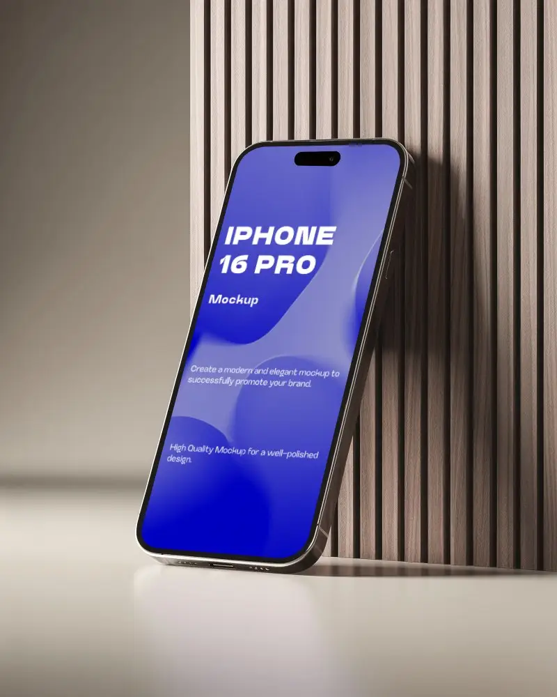 Sleek Iphone 16 Pro Mockup With Blank Screen Against Textured Background For App Presentation