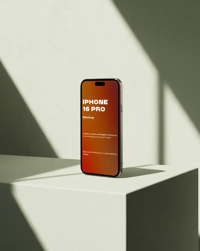 Sleek Iphone 16 Pro Mockup With Blank Screen On Clean Simple Surface In Natural Light Shadow Play