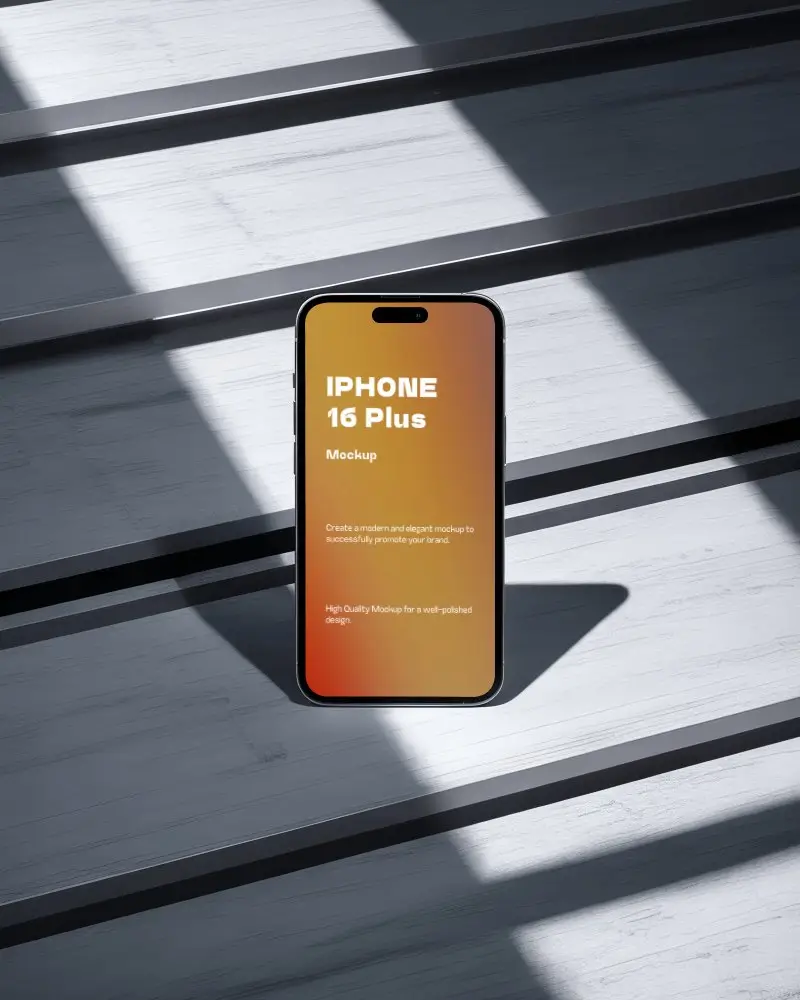 Sleek Iphone 16 Plus Mockup In Modern Lighting High Resolution Screen Display Design