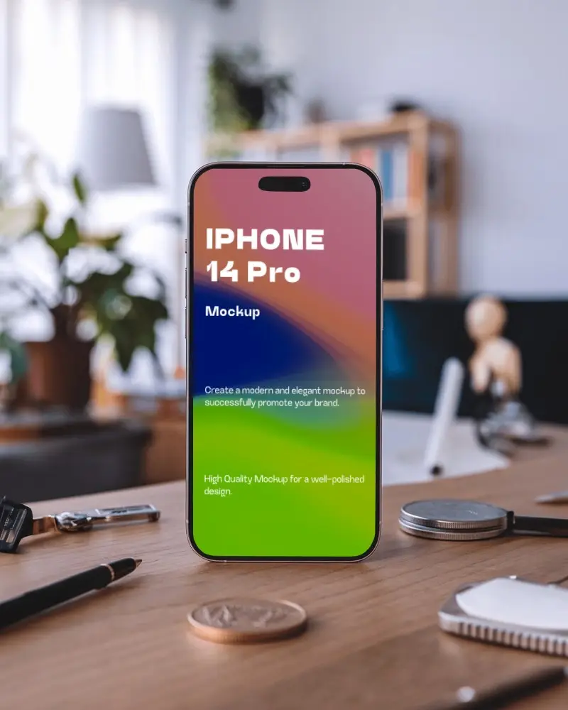 Iphone 14 Mockup Modern Office Flatlay