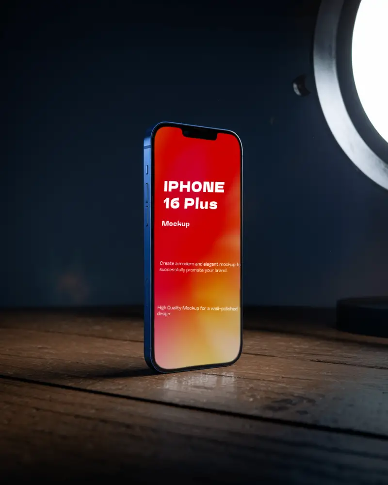 Iphone 16 Plus Mockup Dramatic Lighting Flatlay