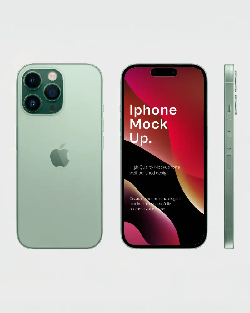 Clean Studio Iphone Mockup Triple Angle View Front Back Side Perspective