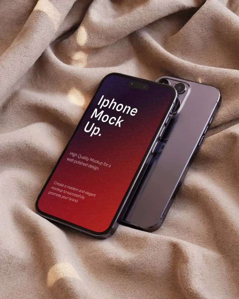 High Resolution Iphone Mockup On Neutral Toned Soft Cloth Display