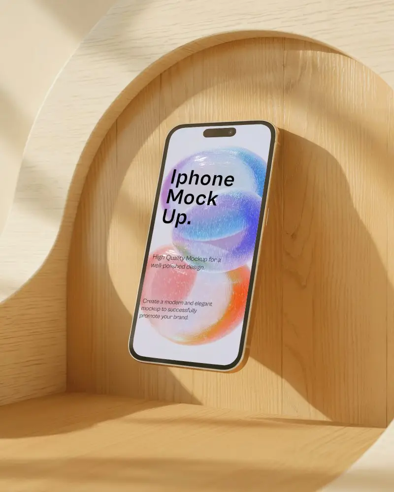Minimalist Iphone Mockup Against Arched Wooden Backdrop Warm Natural Light And Textured Design