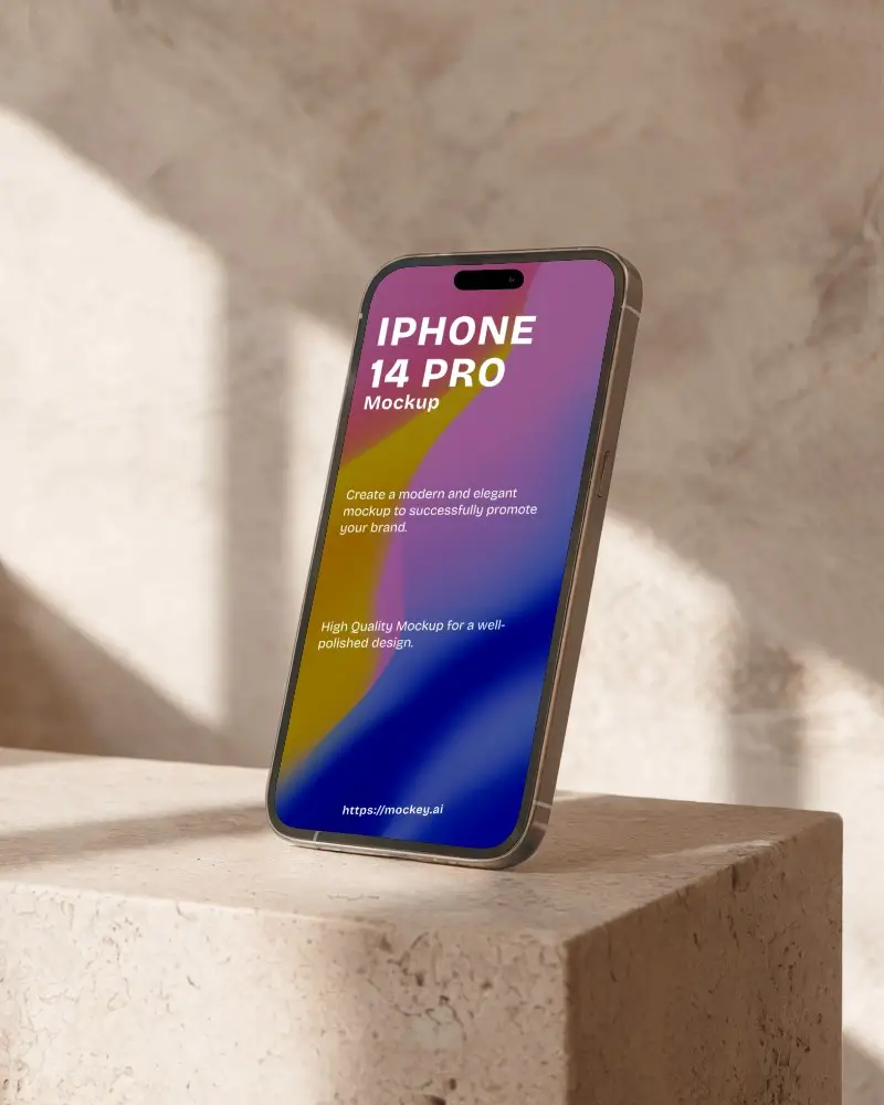 Natural Light Iphone 14 Pro Mockup On Stone Surface Minimalist Sunny Aesthetic