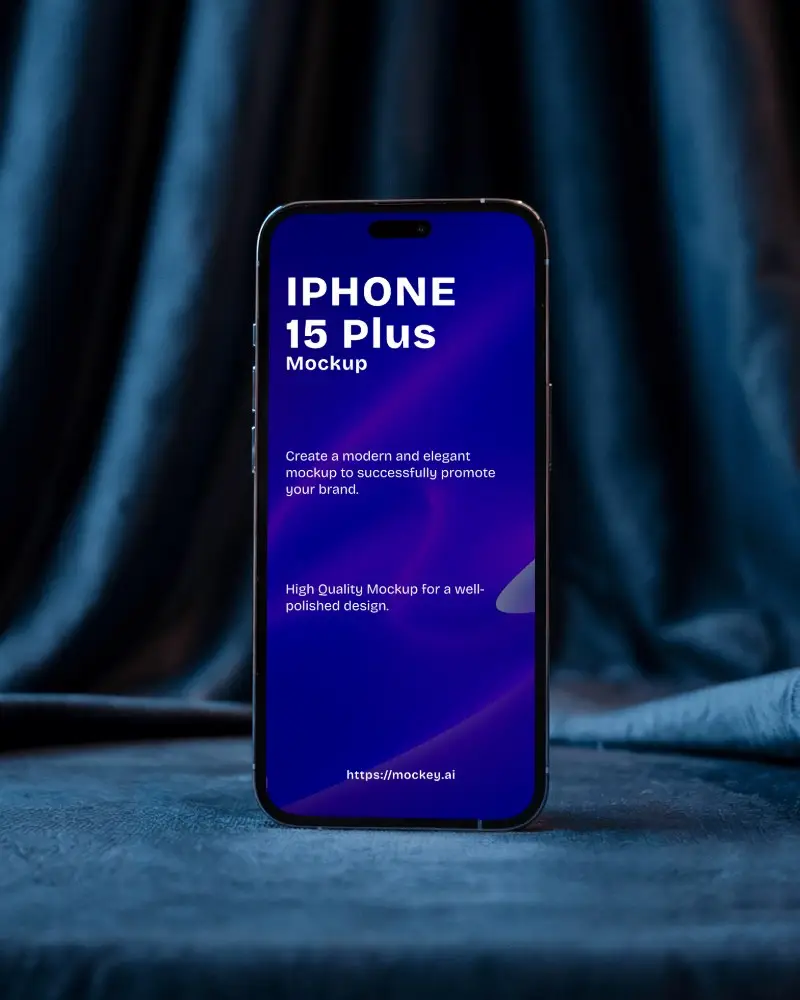 Classy Iphone 15 Plus Mockup In Luxurious Fabric Setting Deep Blue Studio Aesthetic