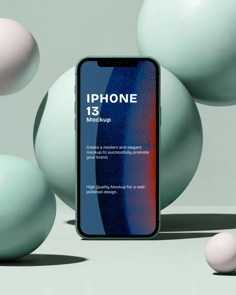 Abstract Background Iphone 13 Mockup Floating 3d Spheres In Pastel Color Palette