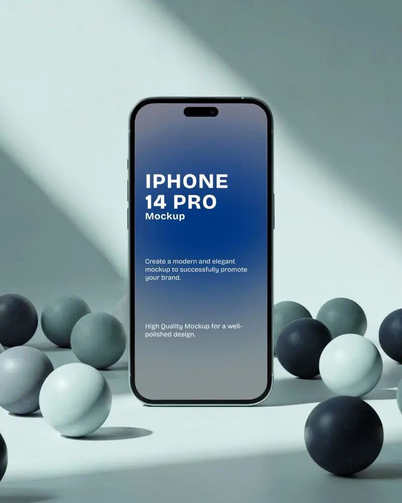 Aesthetic Iphone 14 Pro Mockup Colorful Screen In Soft Lit Minimal 3d Room