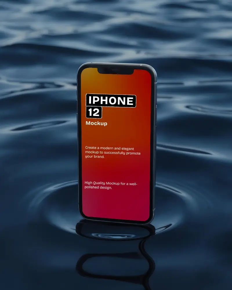 Premium Iphone 12 Mockup In Surreal Liquid Environment With Subtle Ripples