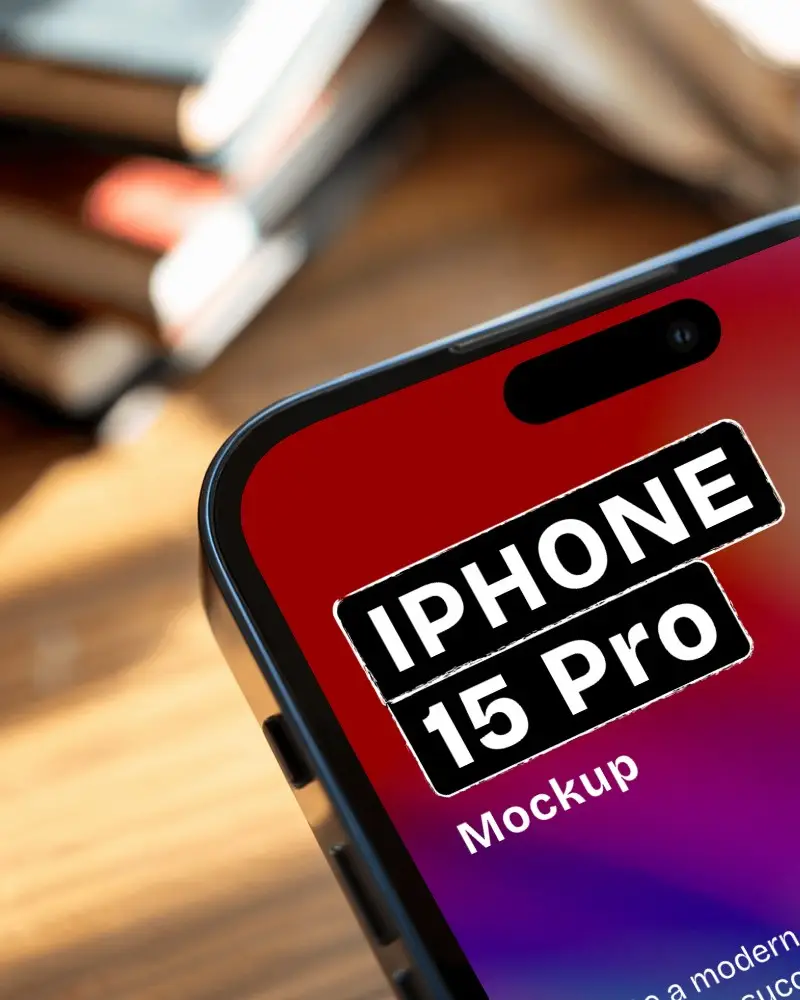 Iphone 15 Pro Closeup Mockup With Shallow Depth And Desk Blur
