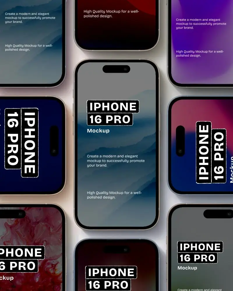 Premium Iphone 16 Pro Mockup With Multiple Devices In Symmetrical Pattern
