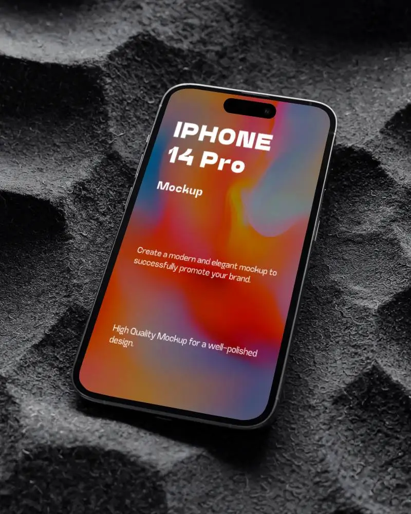 Iphone 14 Pro Mockup In Minimal Flatlay Against Rough Tactile Background