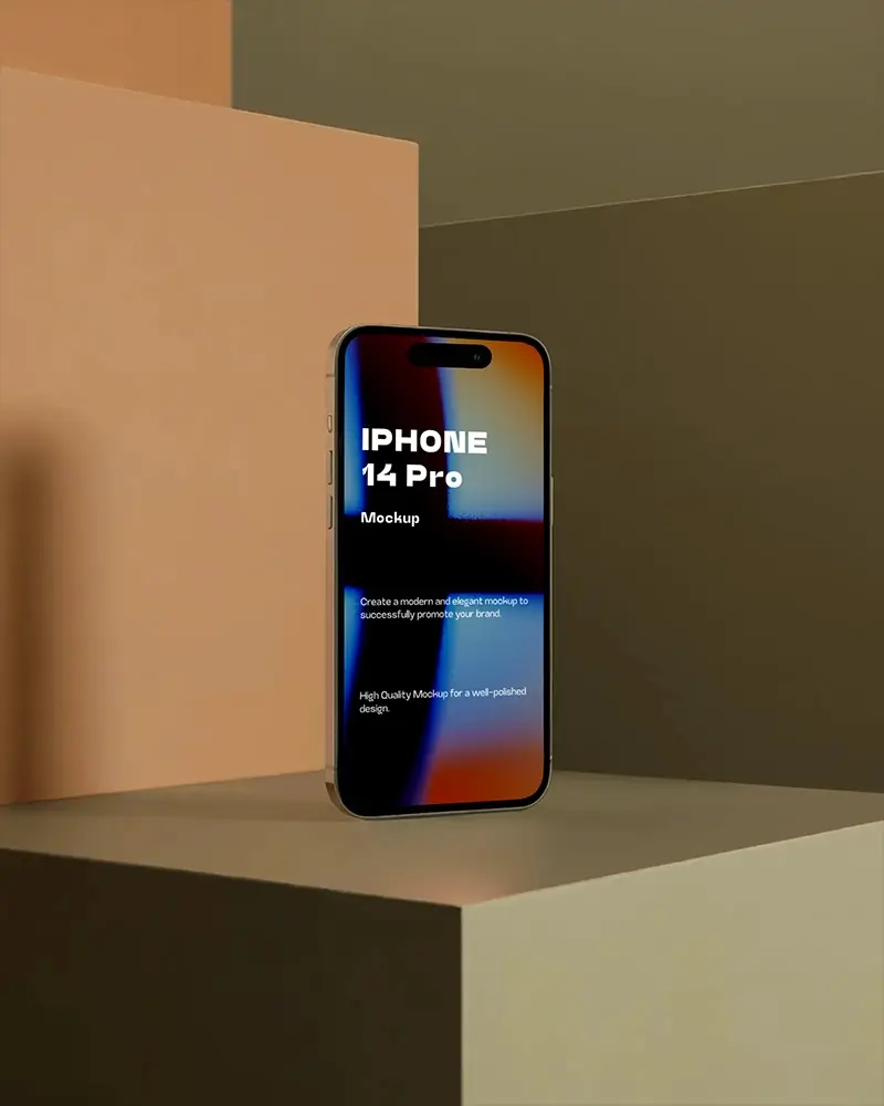 Iphone 14 Pro Device Mockup Centered On Stylized Terra Cotta Toned Background
