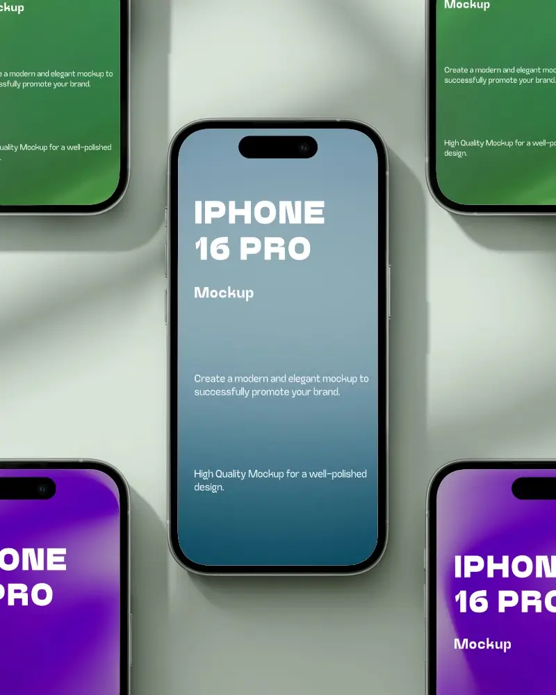 Symmetrical Display Iphone 16 Pro Mockup Multi Device Arrangement Flat Background