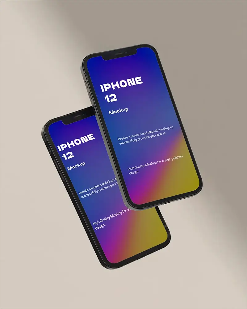 Floating Iphone 12 Mockup Dual Devices On Minimal Soft Gradient Background
