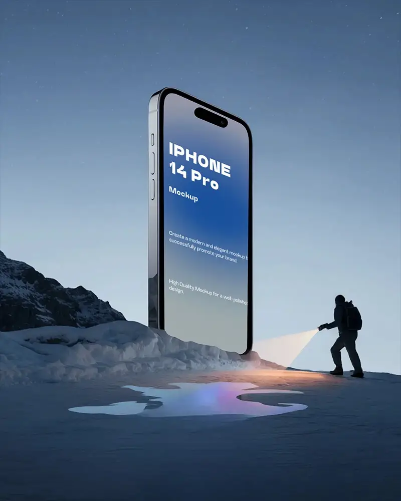 Iphone 14 Pro Surreal Night Scene With Hiker Light