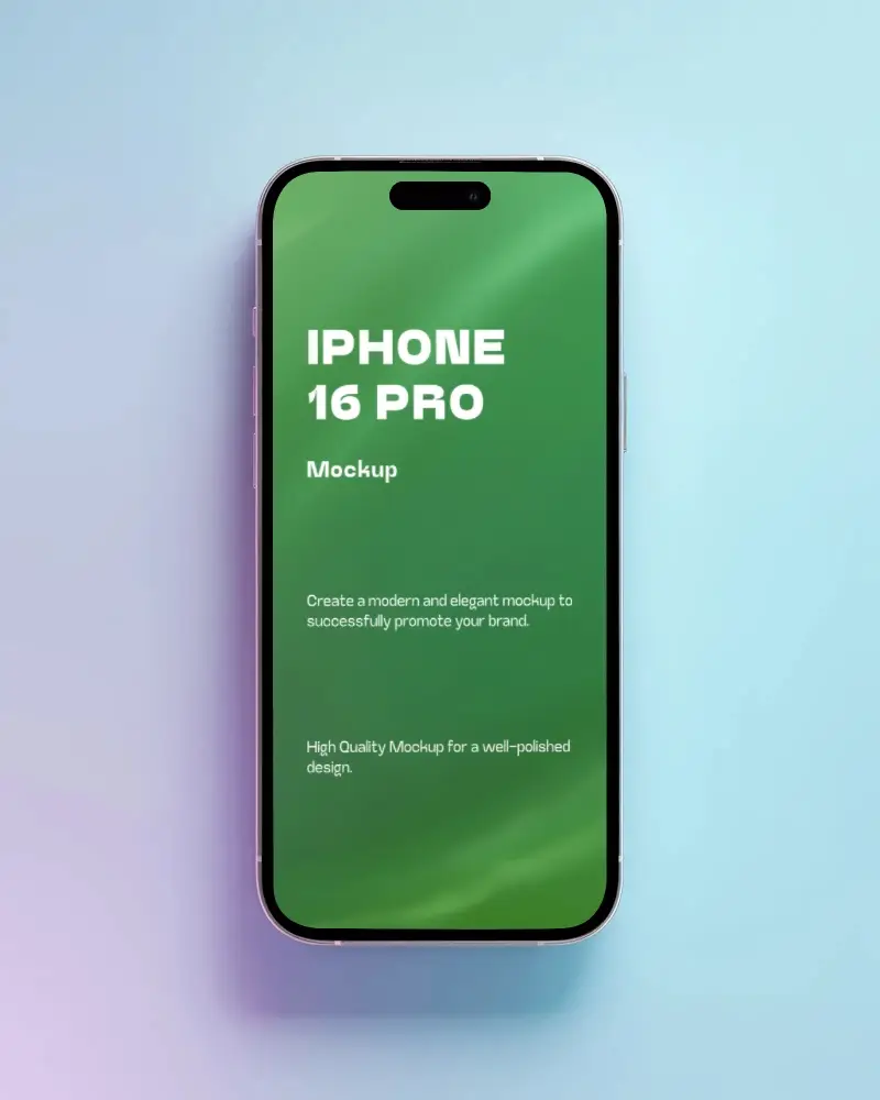 Iphone 16 Pro Mockup Top View On Soft Blue Purple Gradient Background Modern Flat Layout