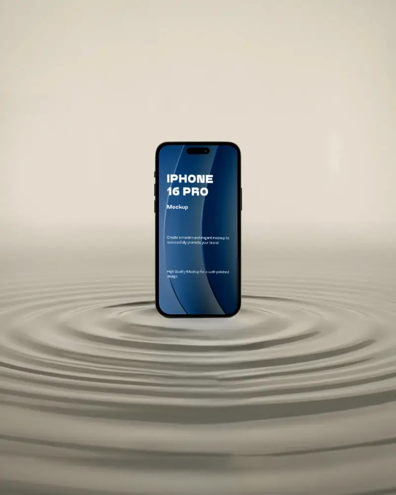 Clean Studio Mockup Of Iphone 16 Pro Hovering On Soft Water Patterns Ripples With Muted Background