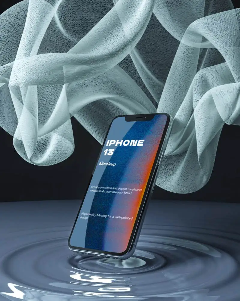 iphone-13-mockup-rising-from-water-ripples-with-floating-mesh-fabric-in-moody-studio-light