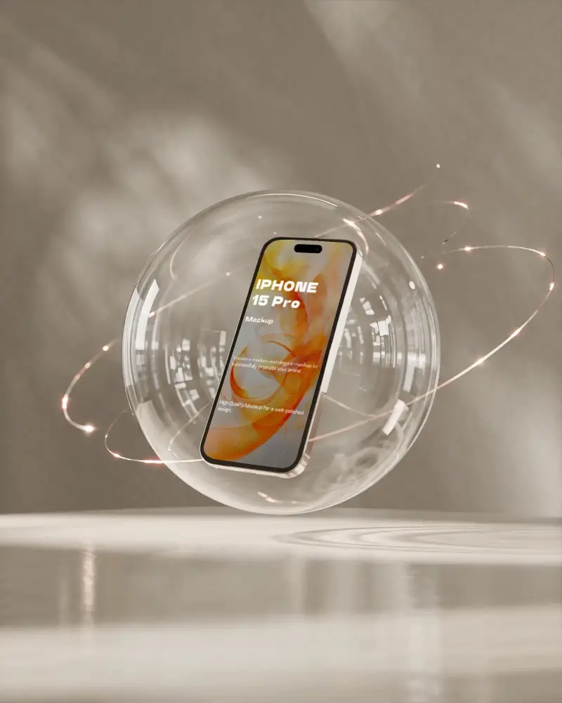 surreal-iphone-15-pro-mockup-hovering-in-glass-orb-with-soft-lighting-and-reflective-glow-lines