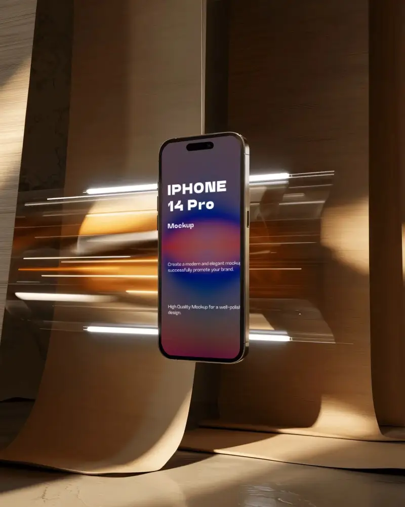 iphone-14-pro-mockup-floating-with-light-trails-in-curved-wooden-space-and-directional-glow