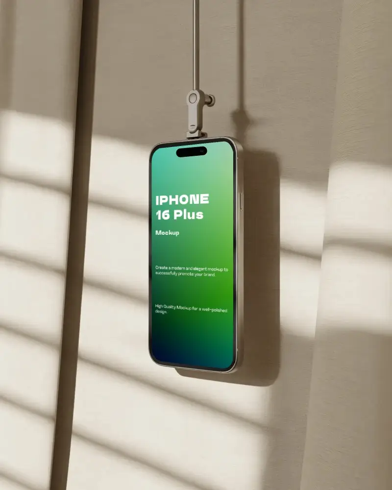 iphone-16-plus-mockup-suspended-by-hook-in-warm-sunlight-with-shadow-lines-on-minimal-wall