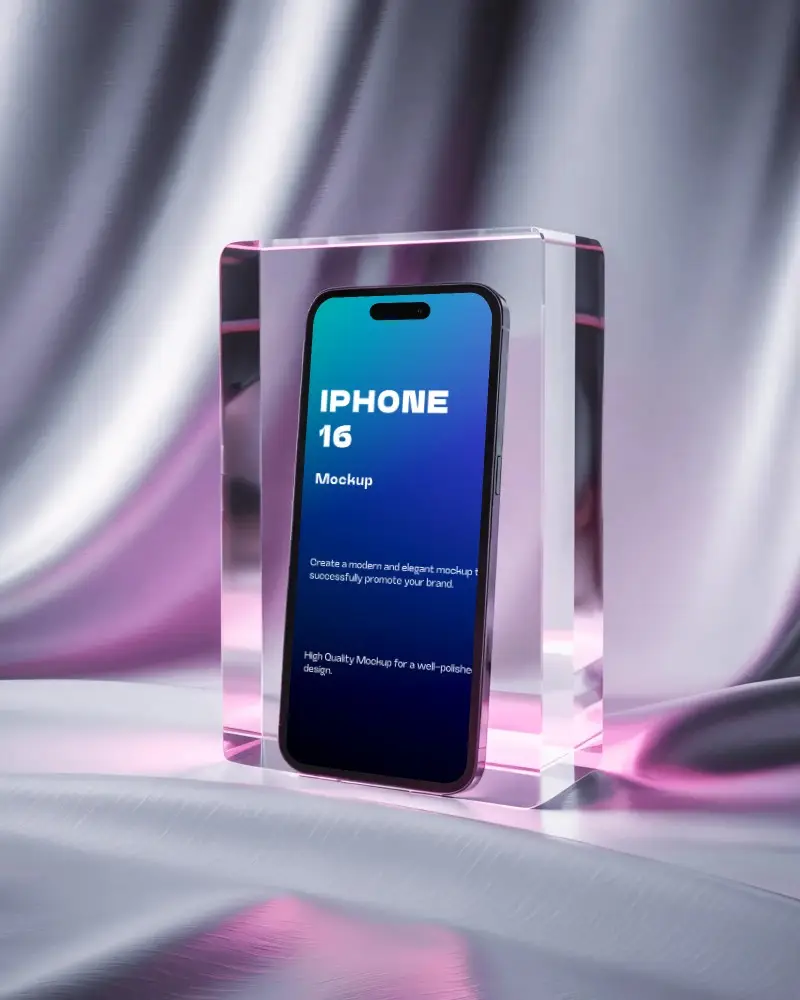 iphone-16-mockup-in-clear-crystal-block-with-soft-pink-light-on-luxury-satin-background-folds