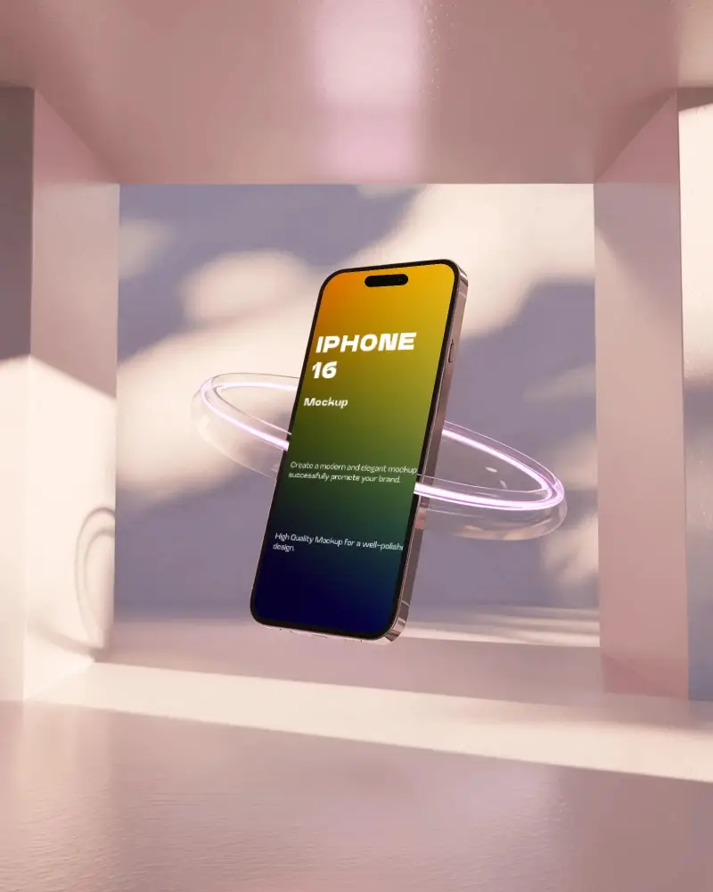 iphone-16-mockup-floating-in-soft-pink-display-box-with-glowing-light-ring-and-shadow-play