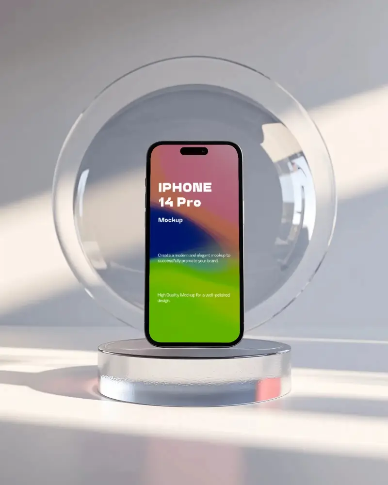 iphone-14-pro-mockup-on-clear-circular-display-base-in-minimal-white-light-environment