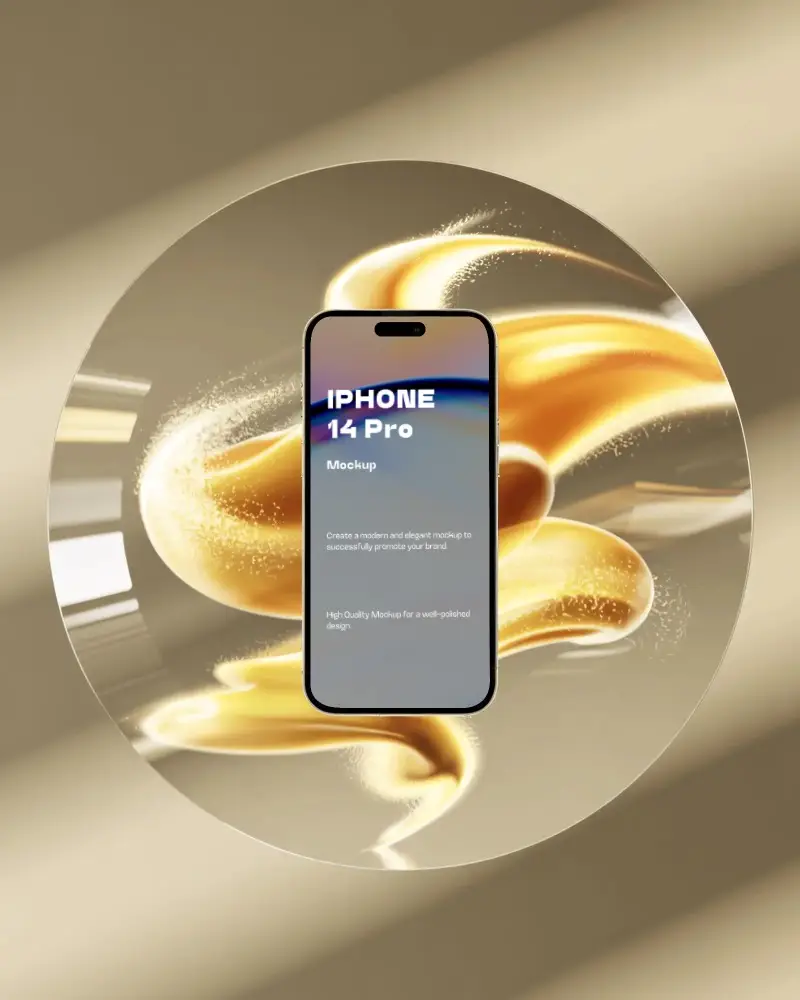 iphone-14-pro-mockup-staged-on-glass-crystal-surface-with-shimmering-liquid-gold-swirls-inside