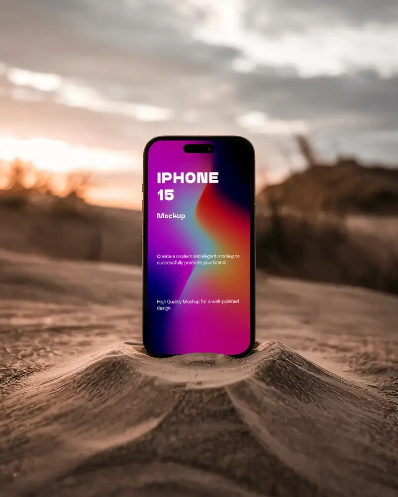 cinematic-iphone-15-mockup-on-sand-dune-in-golden-hour-seaside-desert-scene