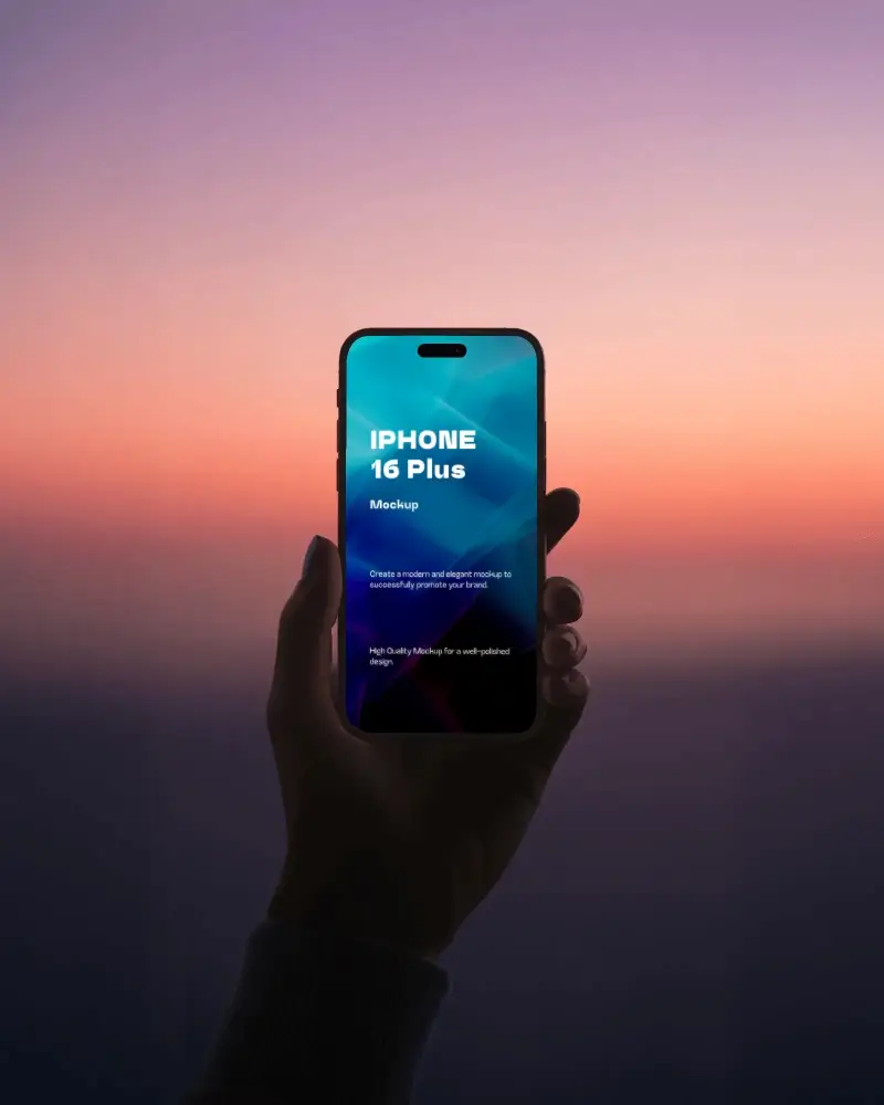 modern-iphone-16-plus-mockup-hand-holding-smartphone-against-stunning-sunset-sky-gradient-background