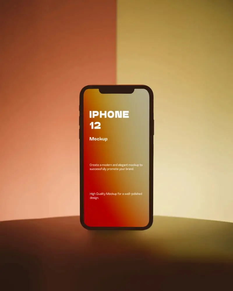 minimalist-iphone-12-mockup-smartphone-front-view-against-warm-dual-tone-lighting-background