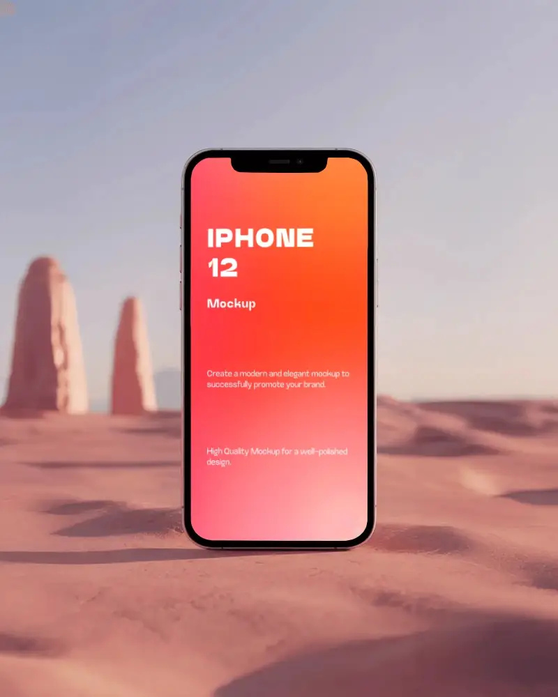 creative-iphone-12-mockup-device-displayed-in-abstract-desert-landscape-with-pale-sky-atmosphere