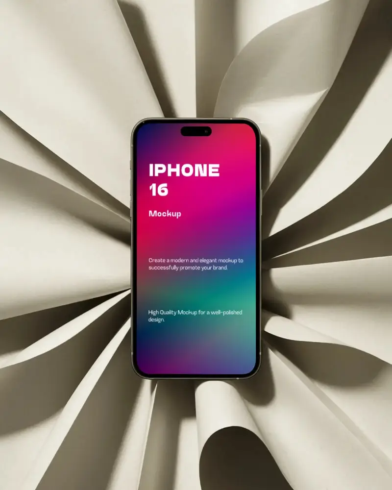 Sleek Iphone 16 Mockup Centered On Creative Paper Texture Stylish Flat Lay Design